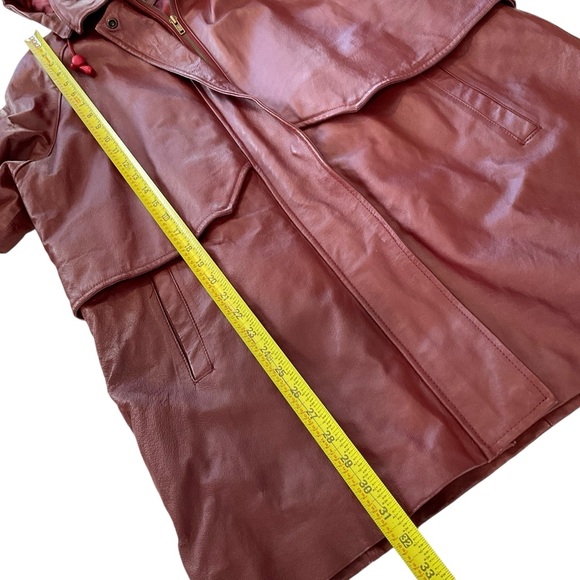 VTG 90s Phase Two Men’s XL Long Red Leather Jacket Removable Hood/Liner Parka - Picture 16 of 17